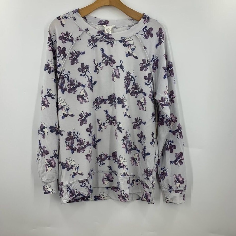 Caslon Women's Ivory Purple B Lena Floral Cozy Print Sweatshirt Size M NWT